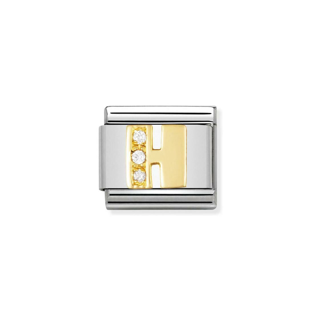 Charms Nomination Italy Composable Lettres en acier, or jaune et zircon, H