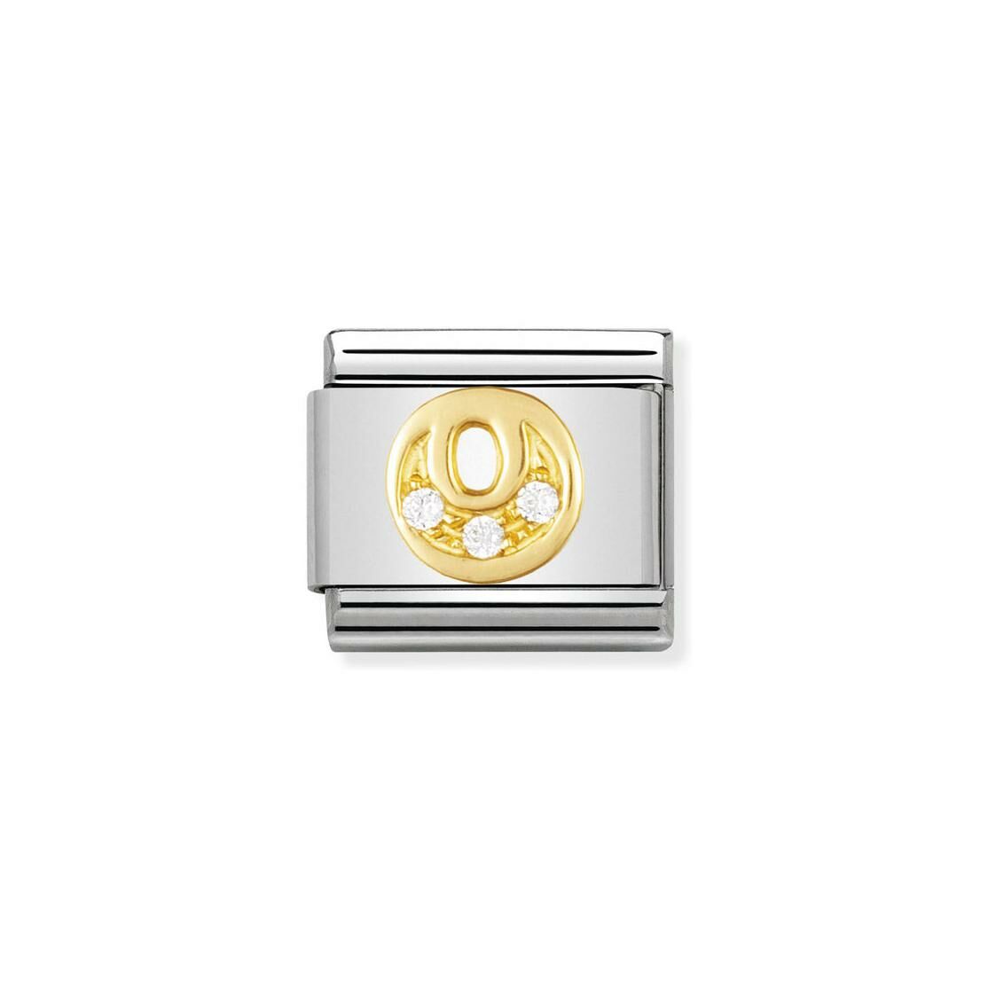 Charms Nomination Italy Composable Lettres en acier, or jaune et zircon, O