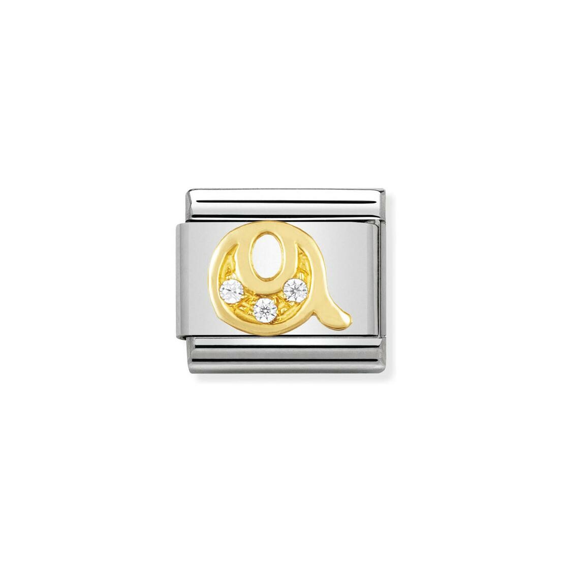 Charms Nomination Italy Composable Lettres en acier, or jaune et zircon, Q