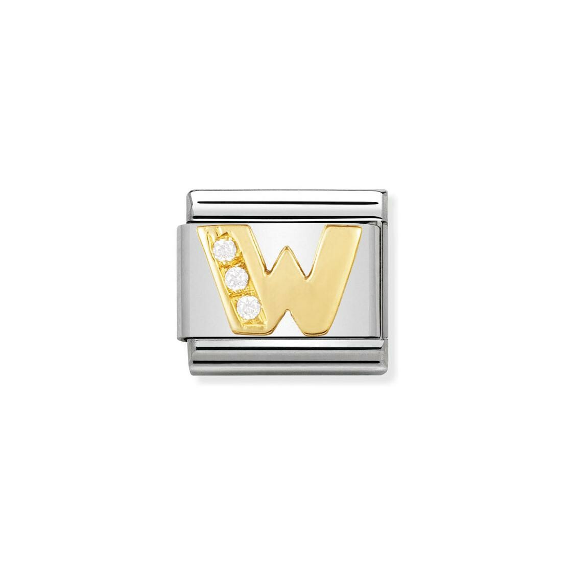 Charms Nomination Italy Composable Lettres en acier, or jaune et zircon, W
