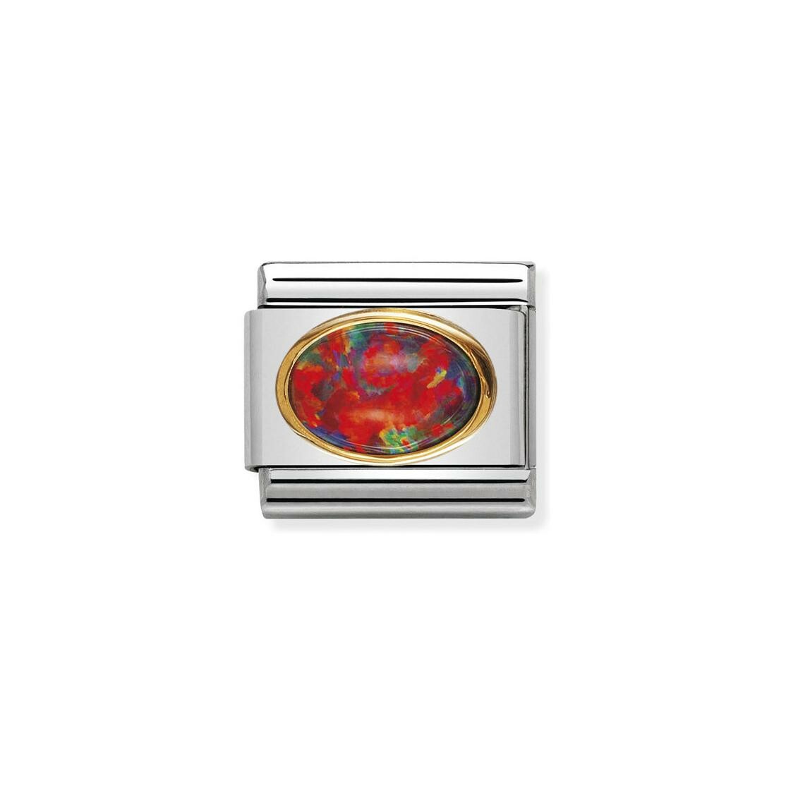 Charms Nomination Italy Composable Classic en acier, or jaune et opale, Opale rouge