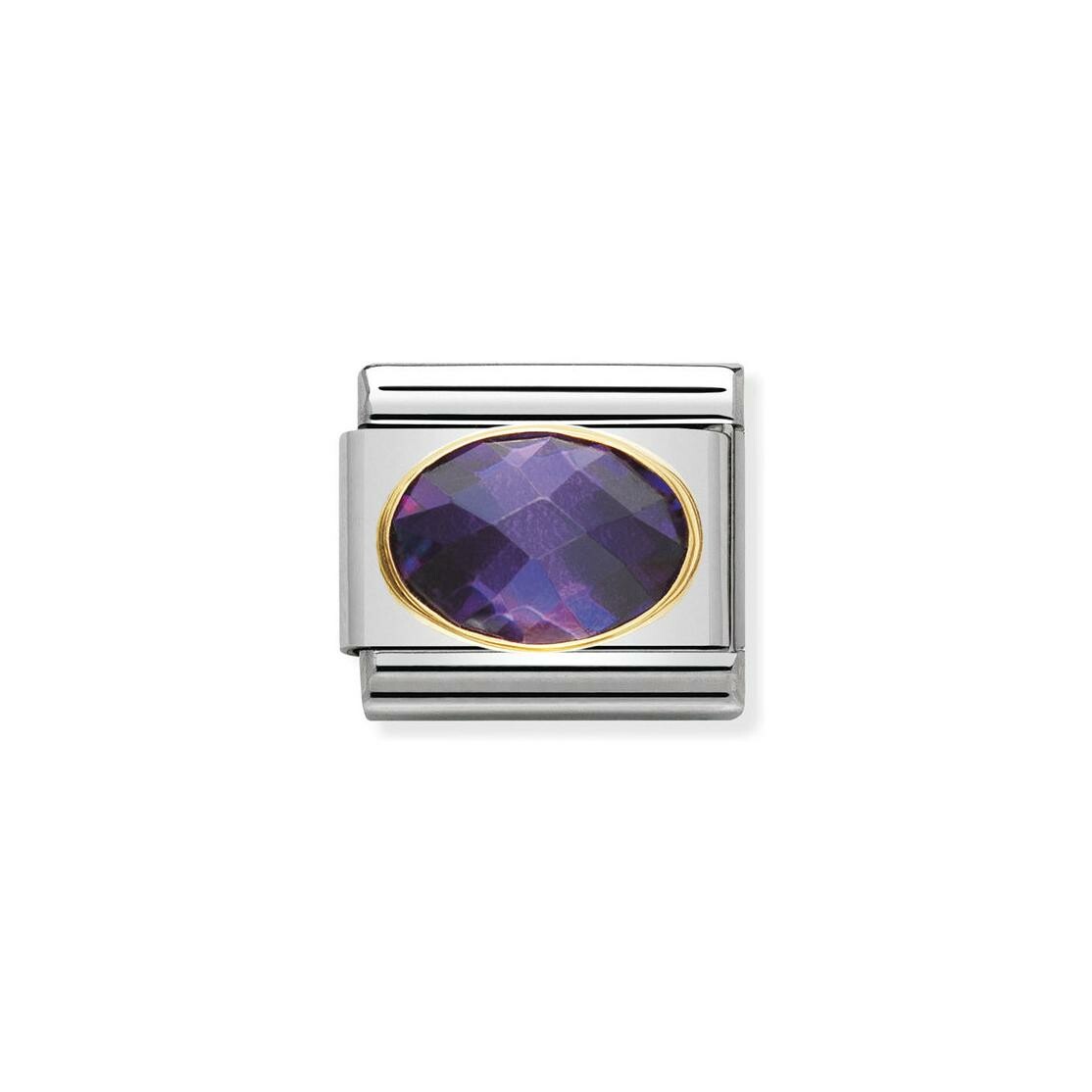 Charms Nomination Italy Composable Classic en acier, or jaune et zircon, Violet