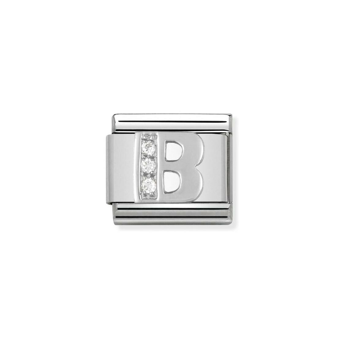 Charms Nomination Italy Composable Alphabet en acier, argent et zircon, B