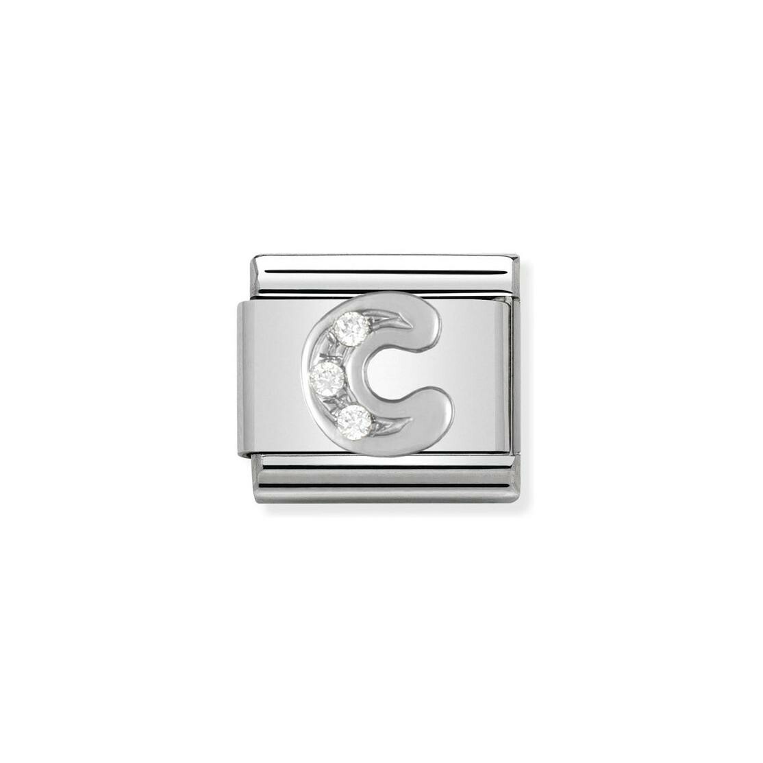 Charms Nomination Italy Composable Alphabet en acier, argent et zircon, C
