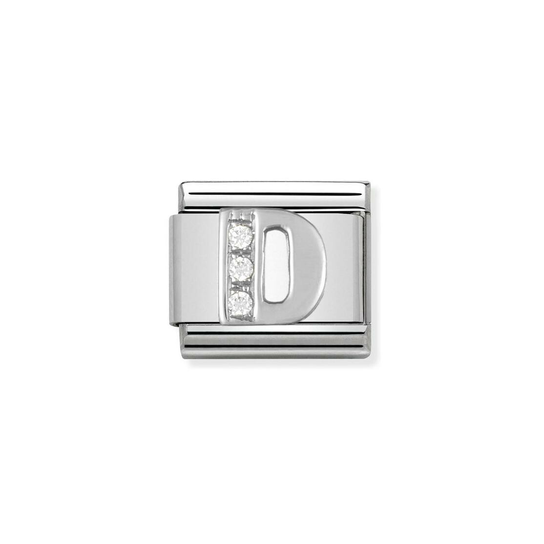 Charms Nomination Italy Composable Alphabet en acier, argent et zircon, D