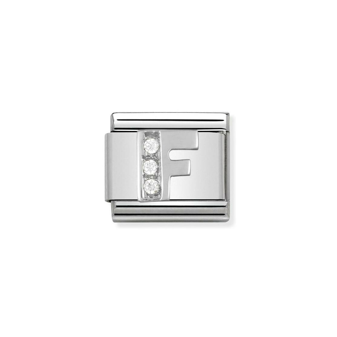 Charms Nomination Italy Composable Alphabet en acier, argent et zircon, F