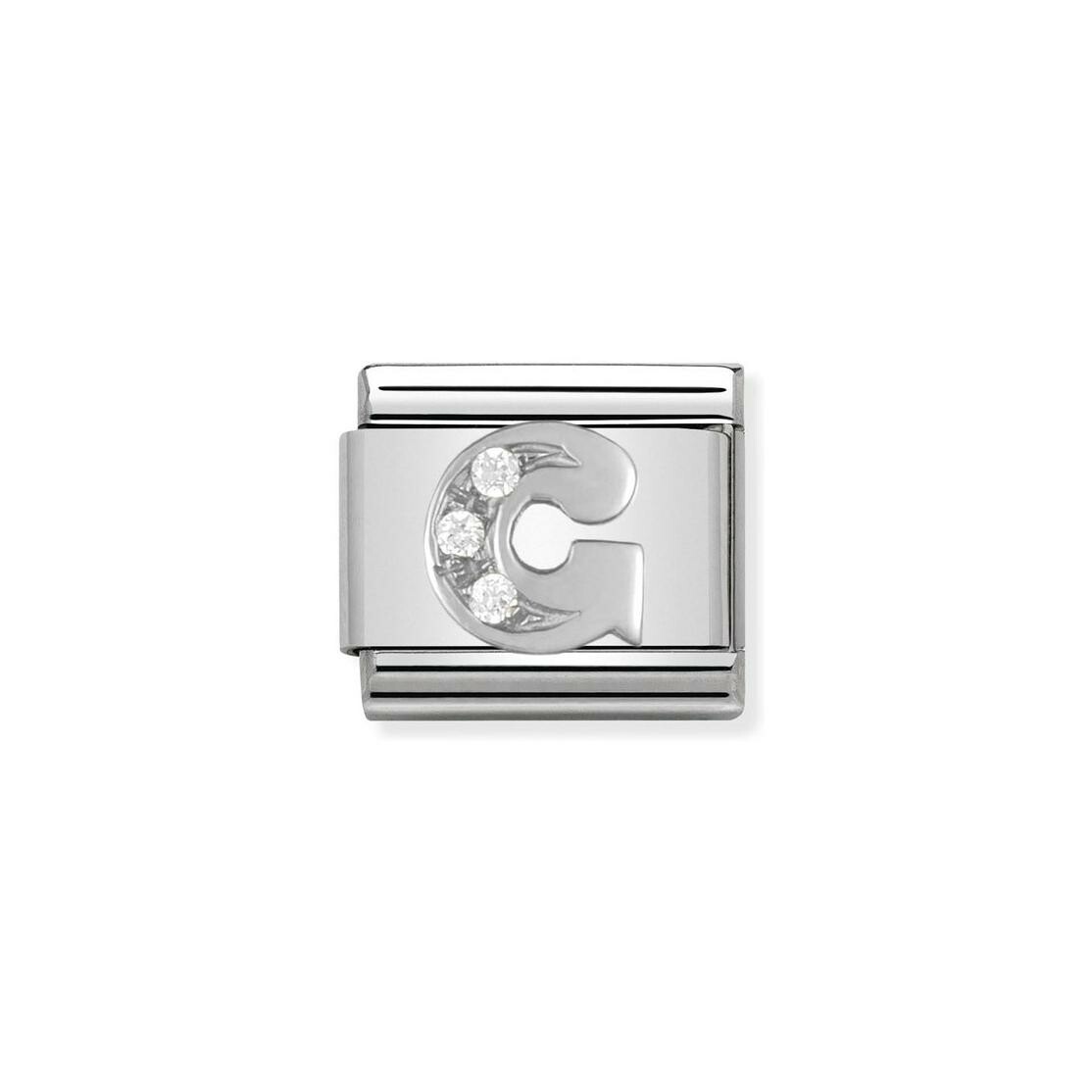 Charms Nomination Italy Composable Alphabet en acier, argent et zircon, G