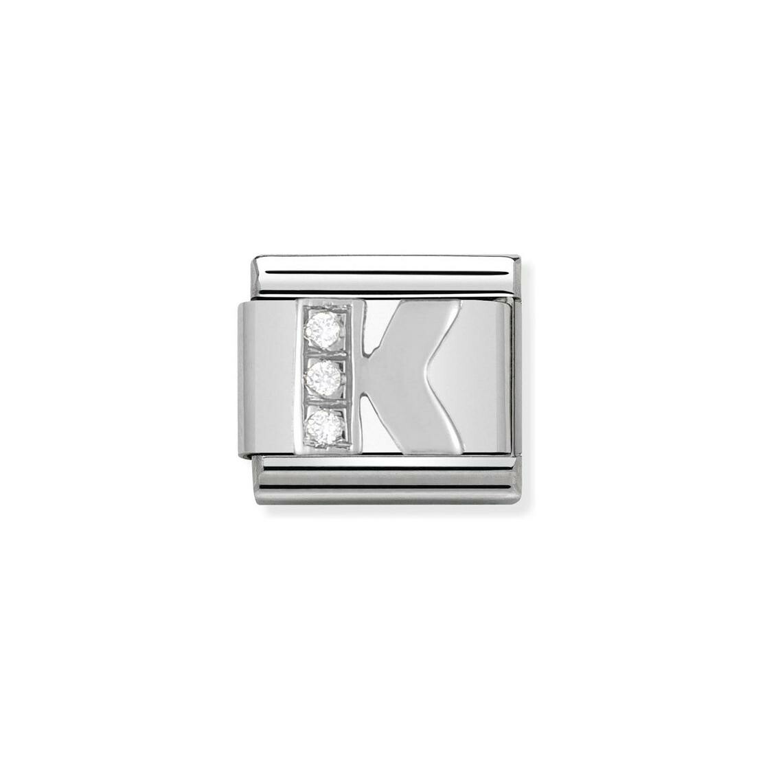 Charms Nomination Italy Composable Alphabet en acier, argent et zircon, K