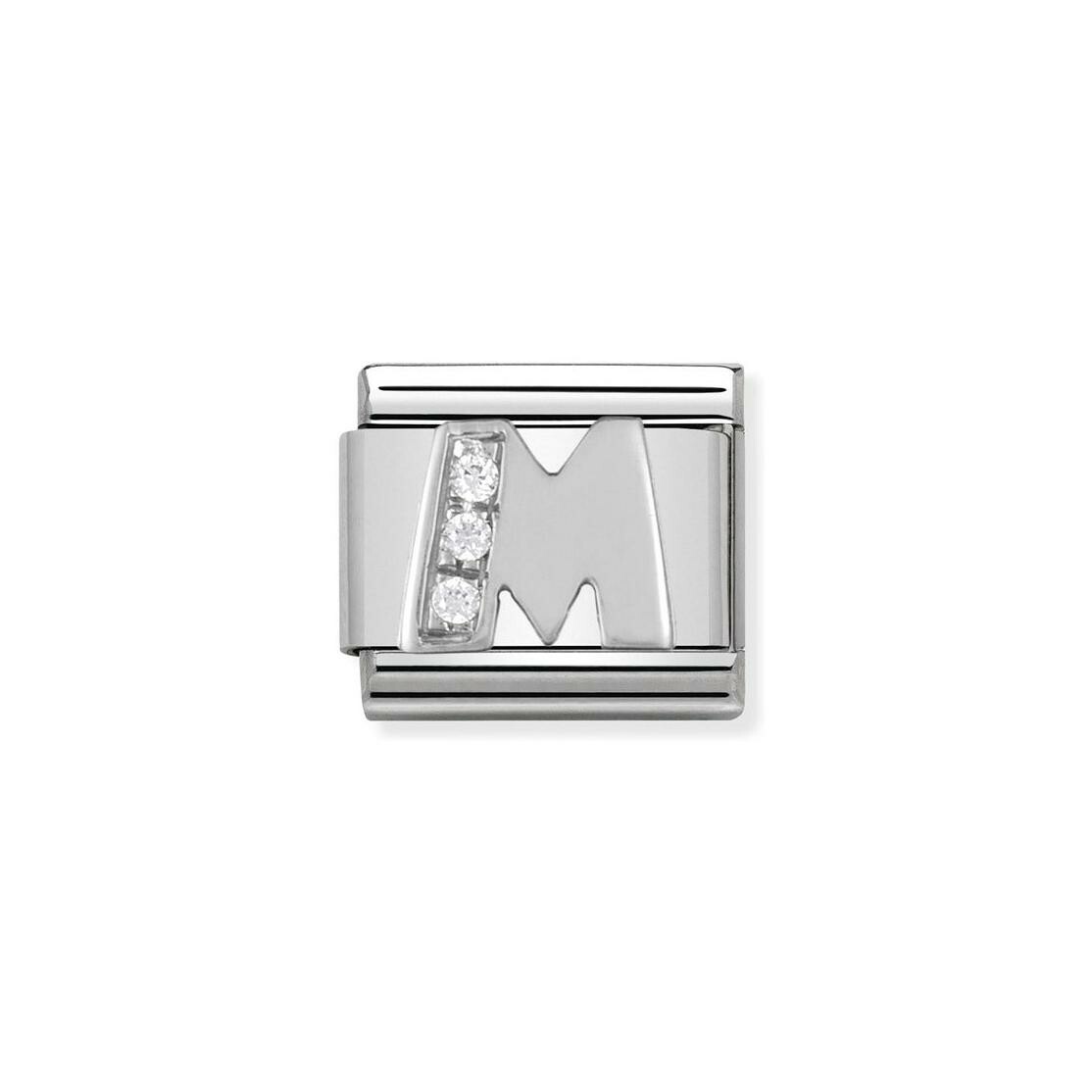 Charms Nomination Italy Composable Alphabet en acier, argent et zircon, M