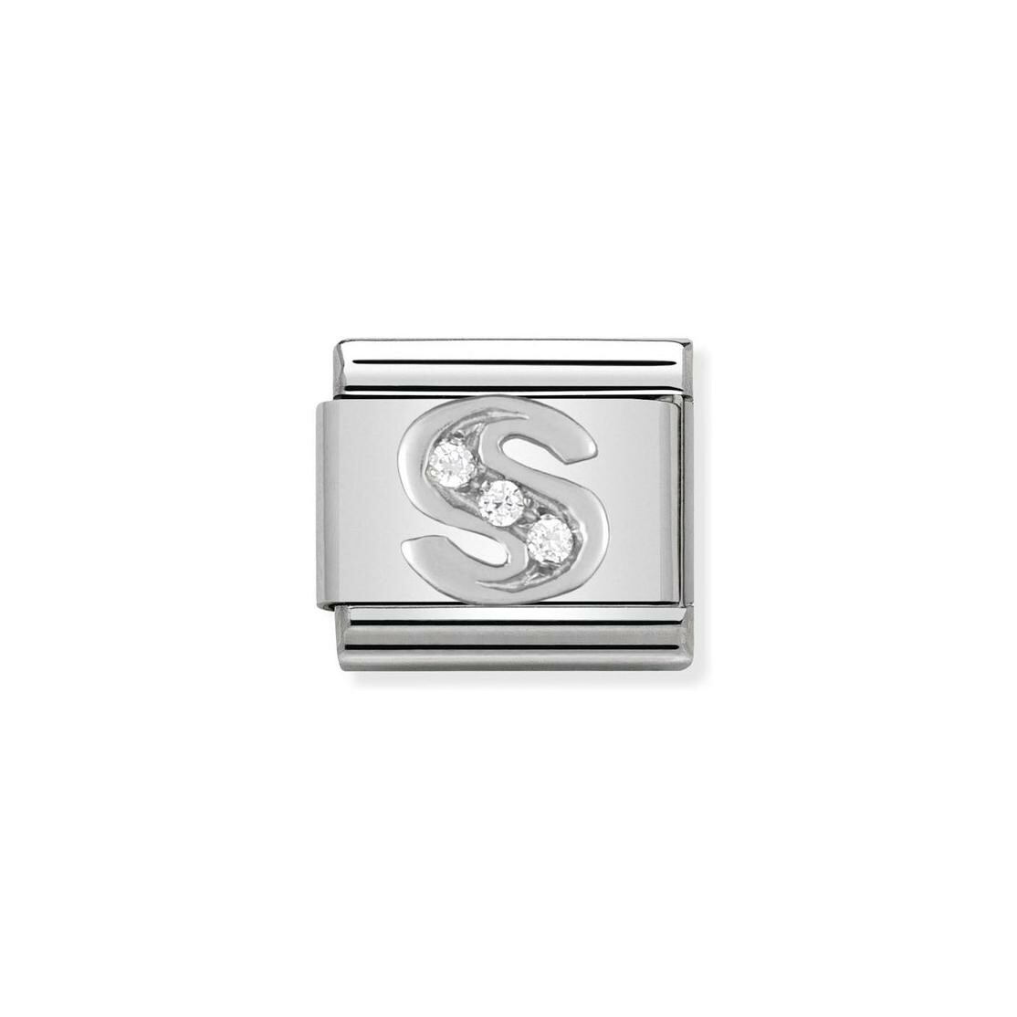 Charms Nomination Italy Composable Alphabet en acier, argent et zircon, S