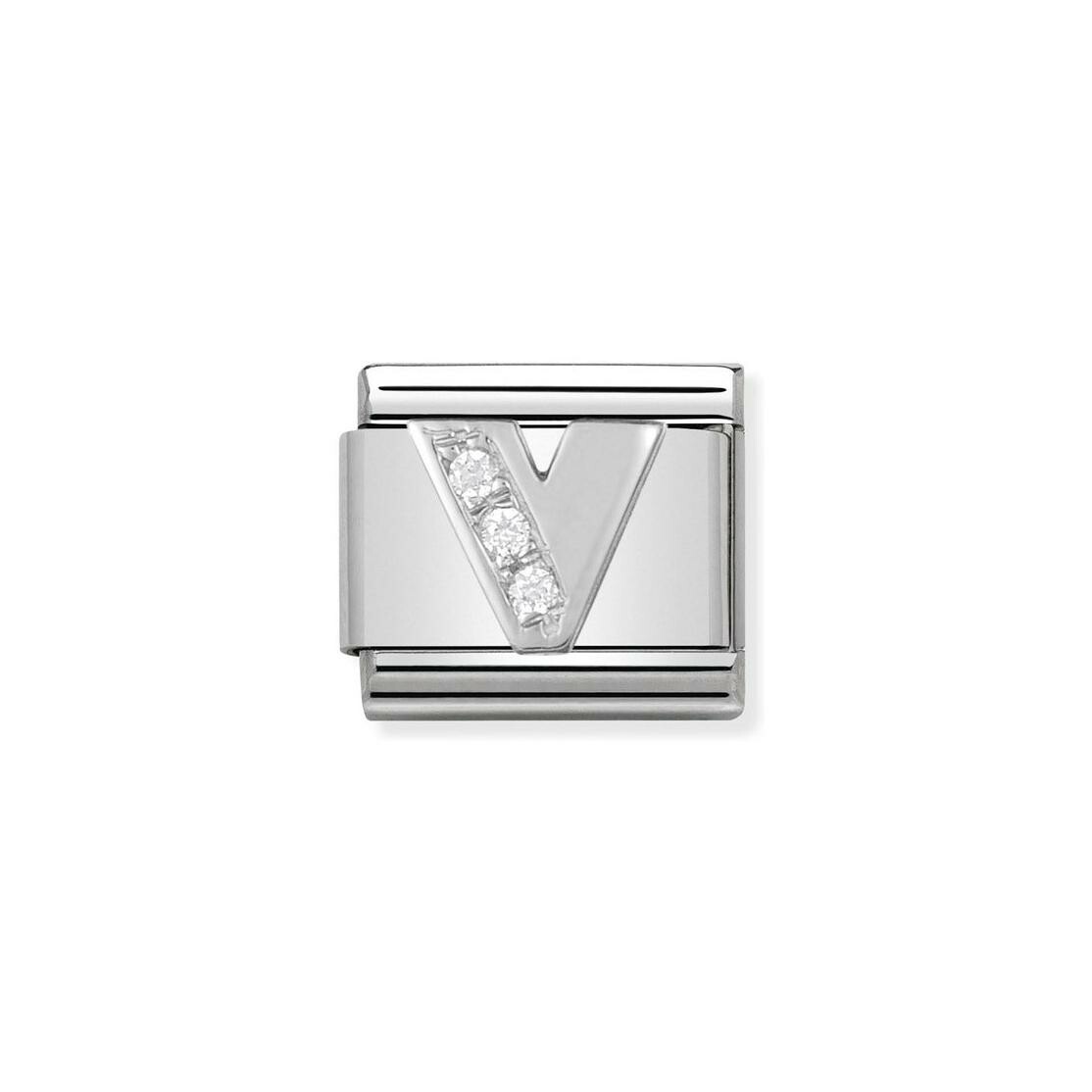 Charms Nomination Italy Composable Alphabet en acier, argent et zircon, V