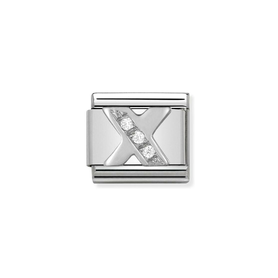 Charms Nomination Italy Composable Alphabet en acier, argent et zircon, X