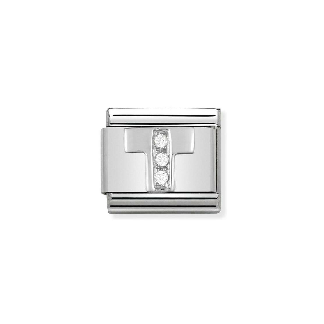 Charms Nomination Italy Composable Alphabet en acier, argent et zircon, T