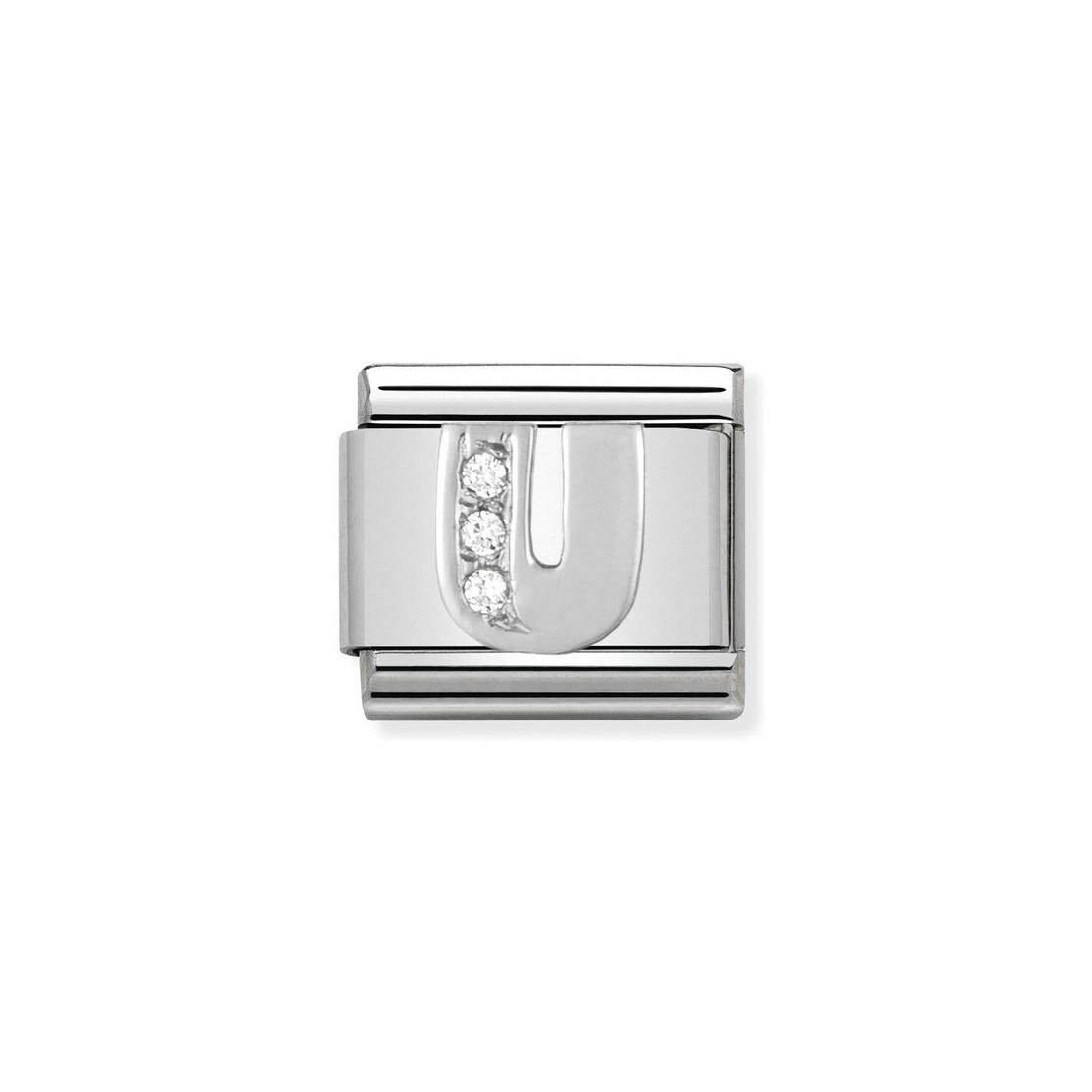 Charms Nomination Italy Composable Alphabet en acier, argent et zircon, U