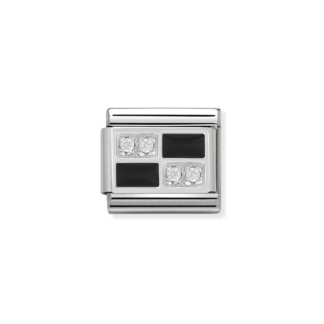 Charms Nomination Italy Composable Symboles en acier, argent, émail et zircon, Echiquier