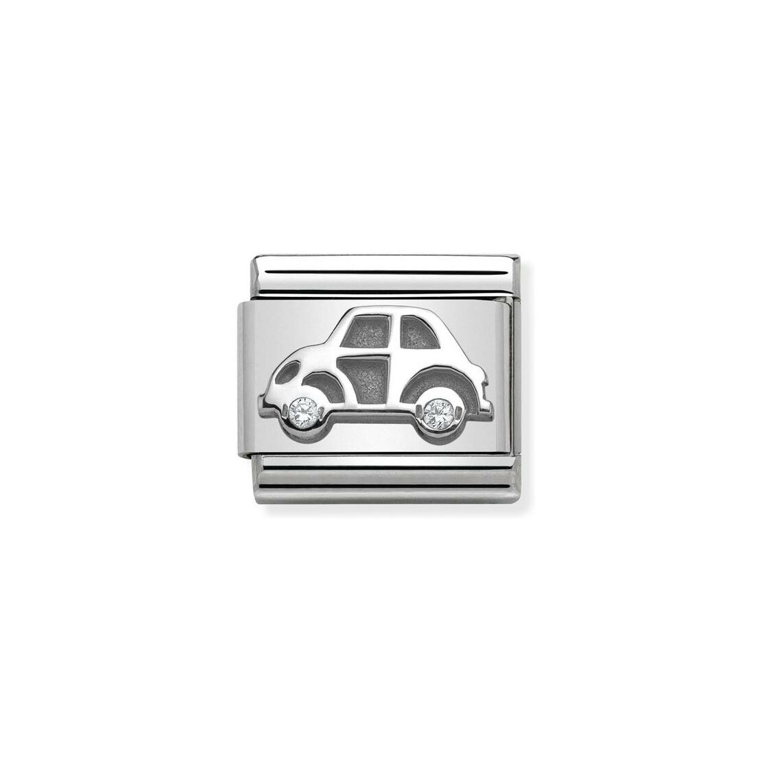 Charms Nomination Italy Composable Symboles en acier, argent et zircon, Petite voiture