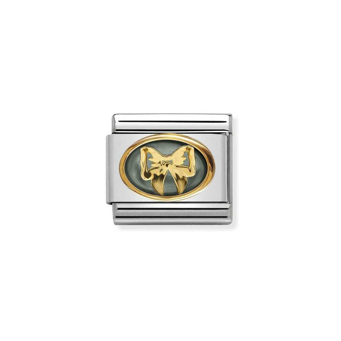 Charms Nomination Italy Composable Pierres en acier, or jaune et nacre, Ruban nacre grise
