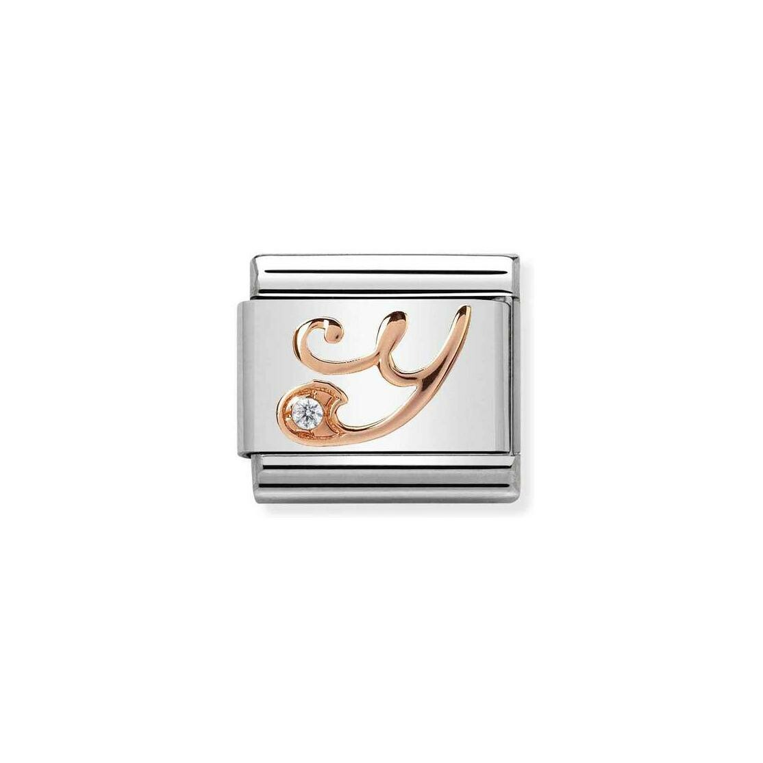 Charms Nomination Italy Composable Alphabet en acier, or rose et zircon, Y
