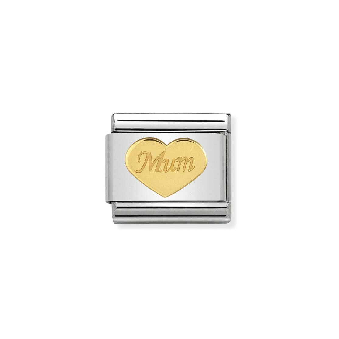 Charms Nomination Italy Composable Symboles en acier et or jaune, Coeur Mum
