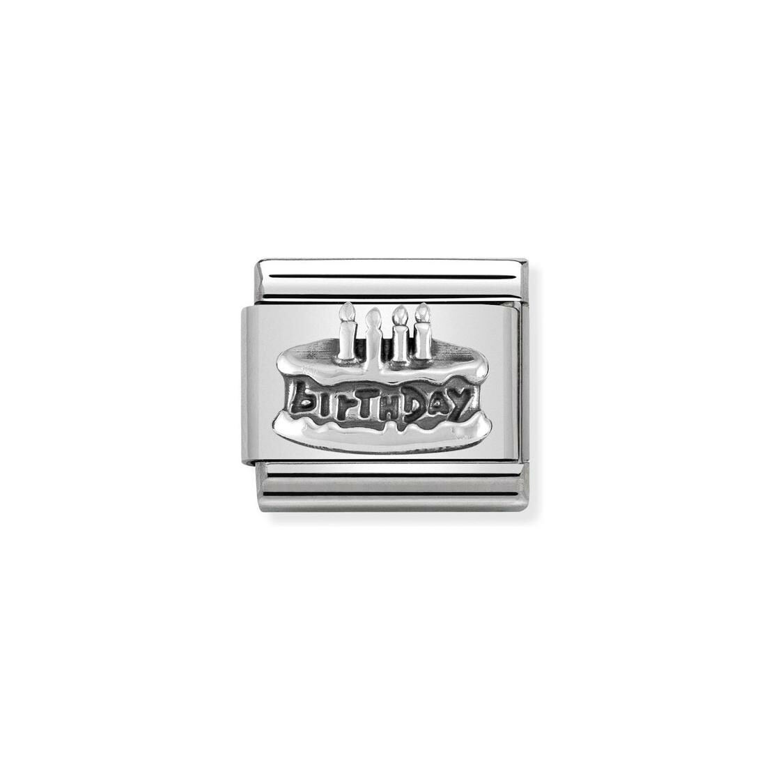 Charms Nomination Italy Composable Symboles en acier, argent et oxydes de zirconium, Gateau Birthday