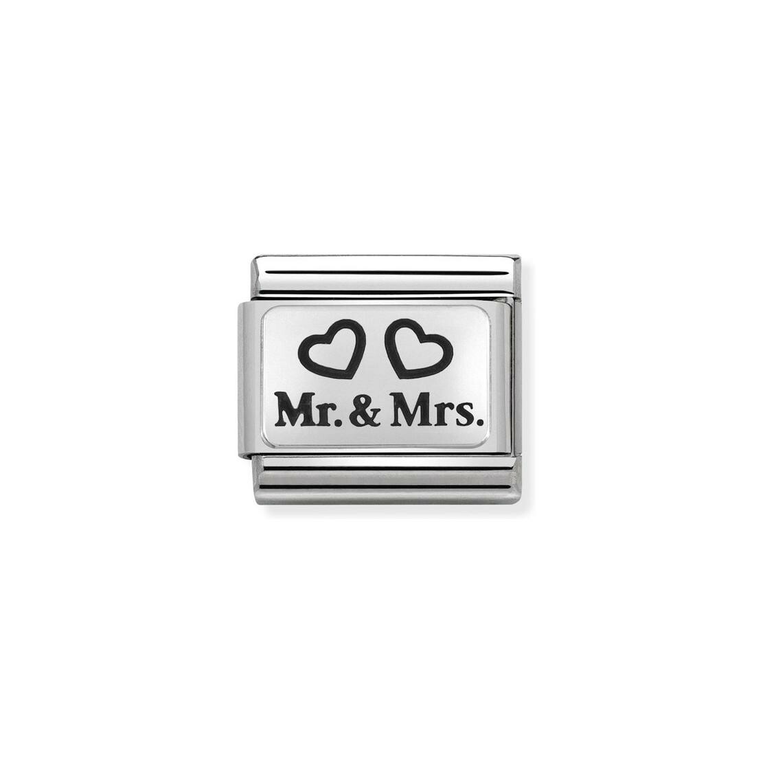 Charms Nomination Italy Composable en acier, argent et oxydes de zirconium, Mr et Ms
