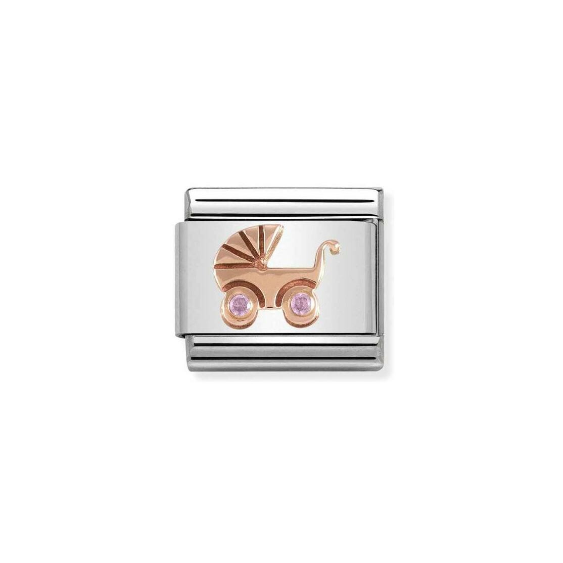 Charms Nomination Italy Composable Symboles en acier, or rose et zircon, Poussette