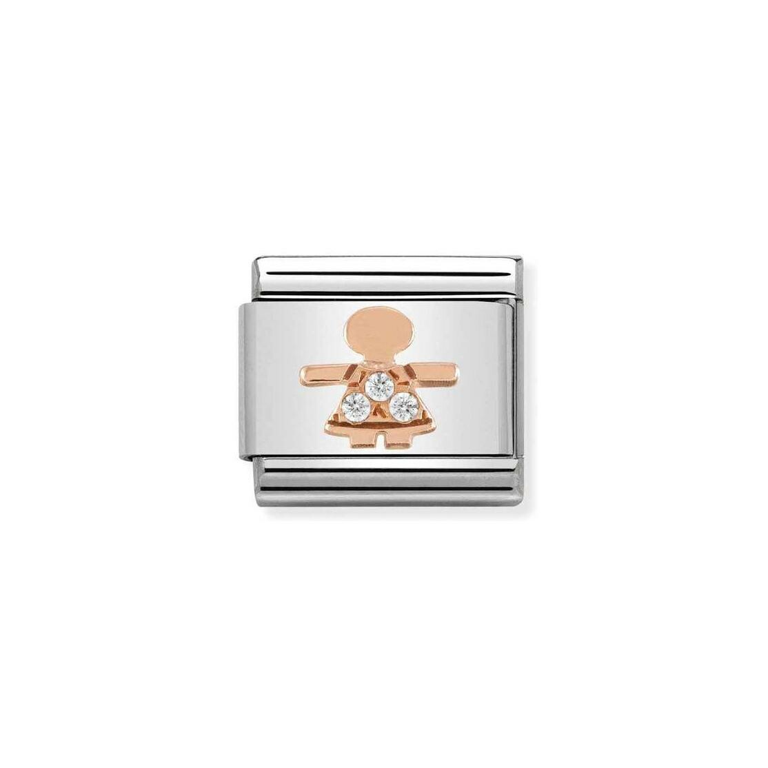 Charms Nomination Italy Composable Symboles en acier, or rose et zircon, Petite fille