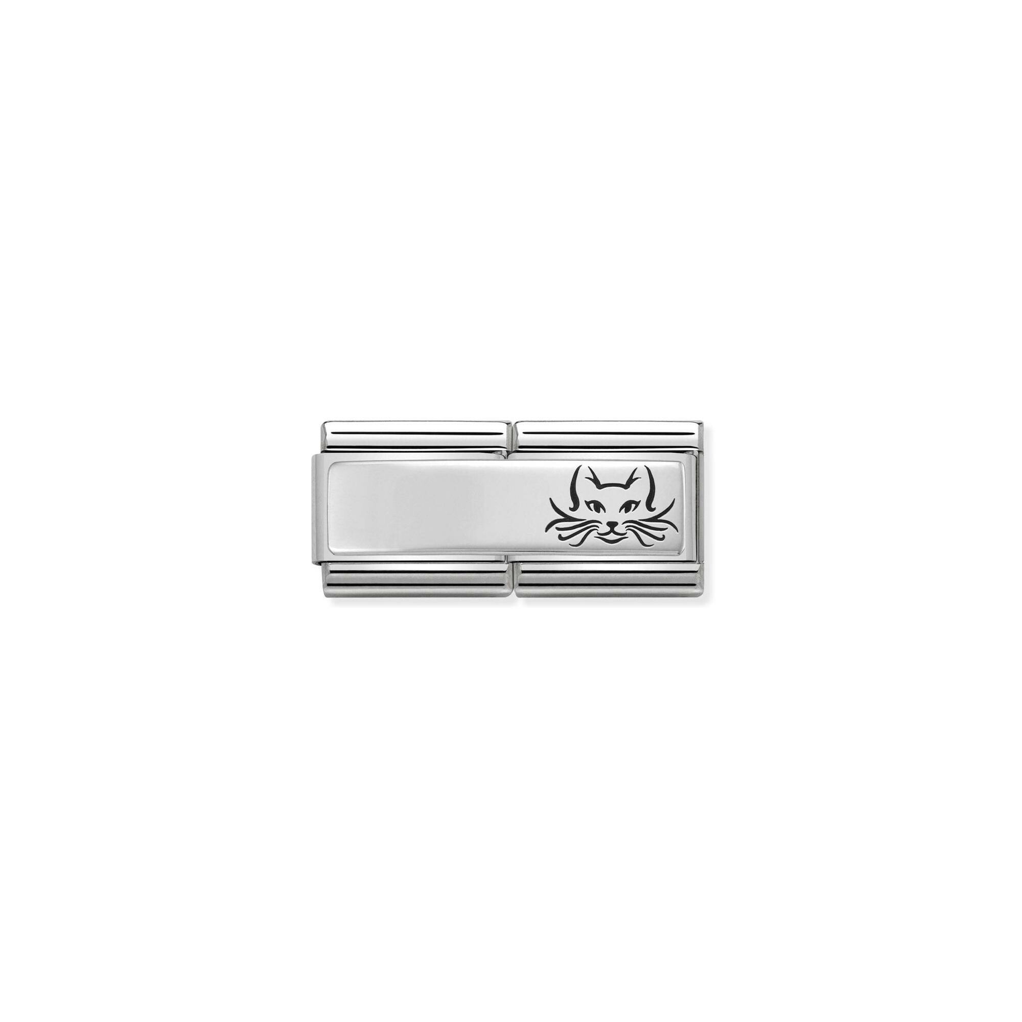 Charms Nomination Italy Composable Double en acier et argent, Chat