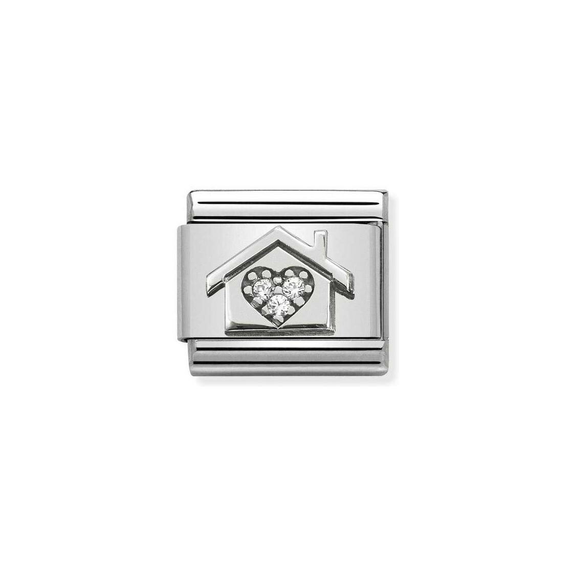 Charms Nomination Italy Composable Symboles en acier, argent et zircon, Maison avec coeur
