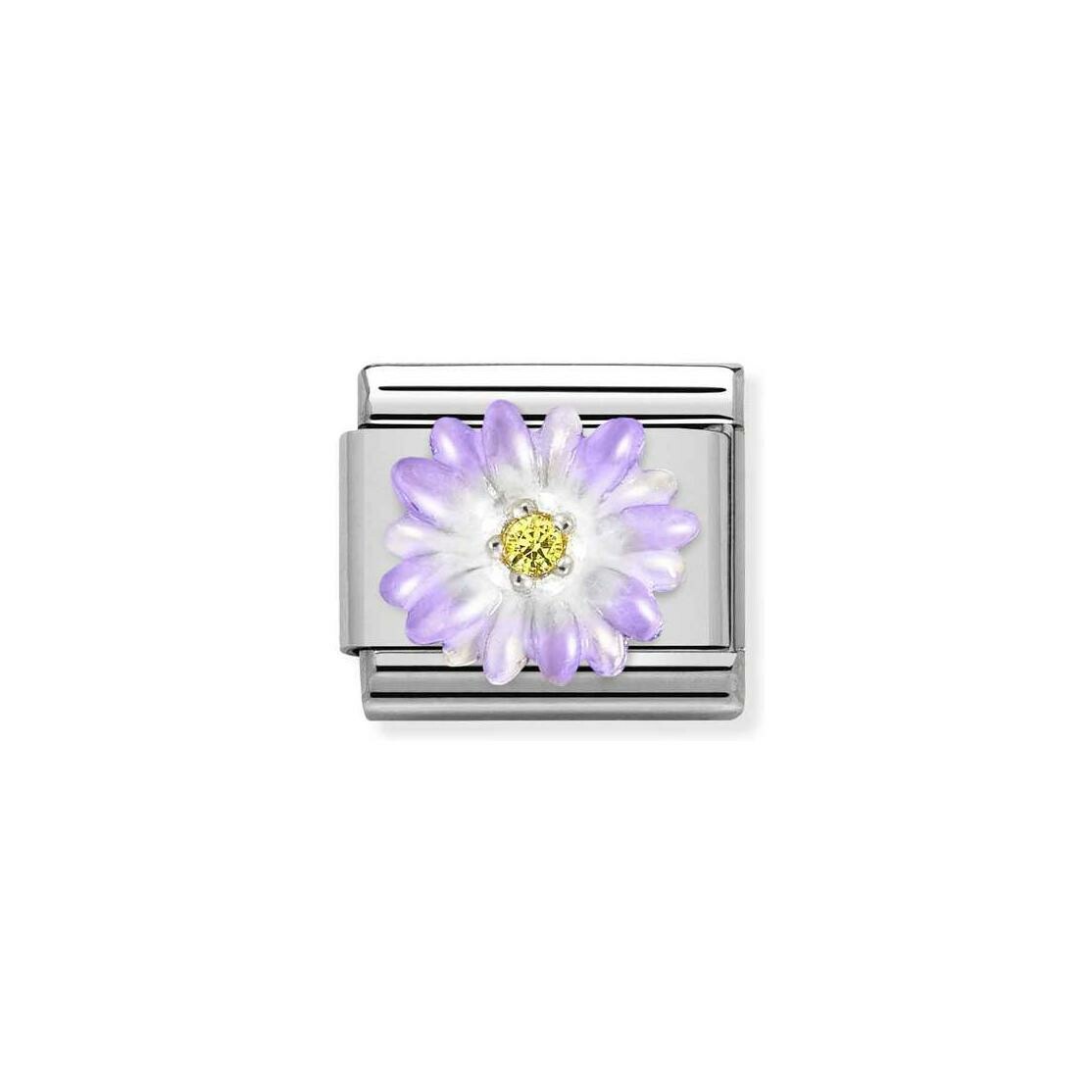 Charms Nomination Italy Composable Symboles en acier, argent, émail et zircon, Fleur violette