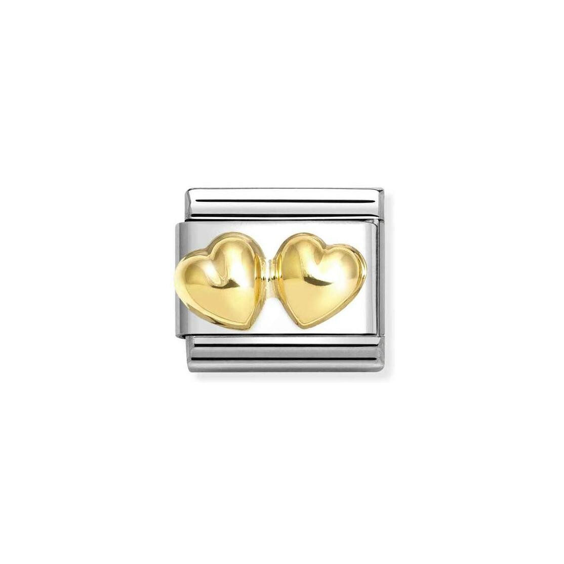 Charms Nomination Italy Composable Love en acier et or jaune, Doubles cœurs