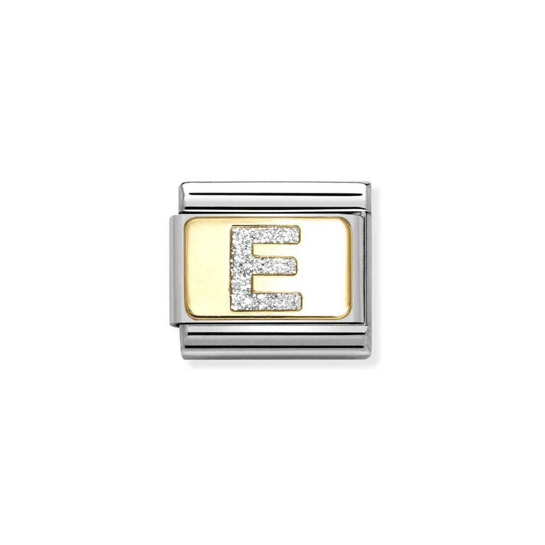 Charms Nomination Italy Composable Alphabet en acier, or jaune et émail, E
