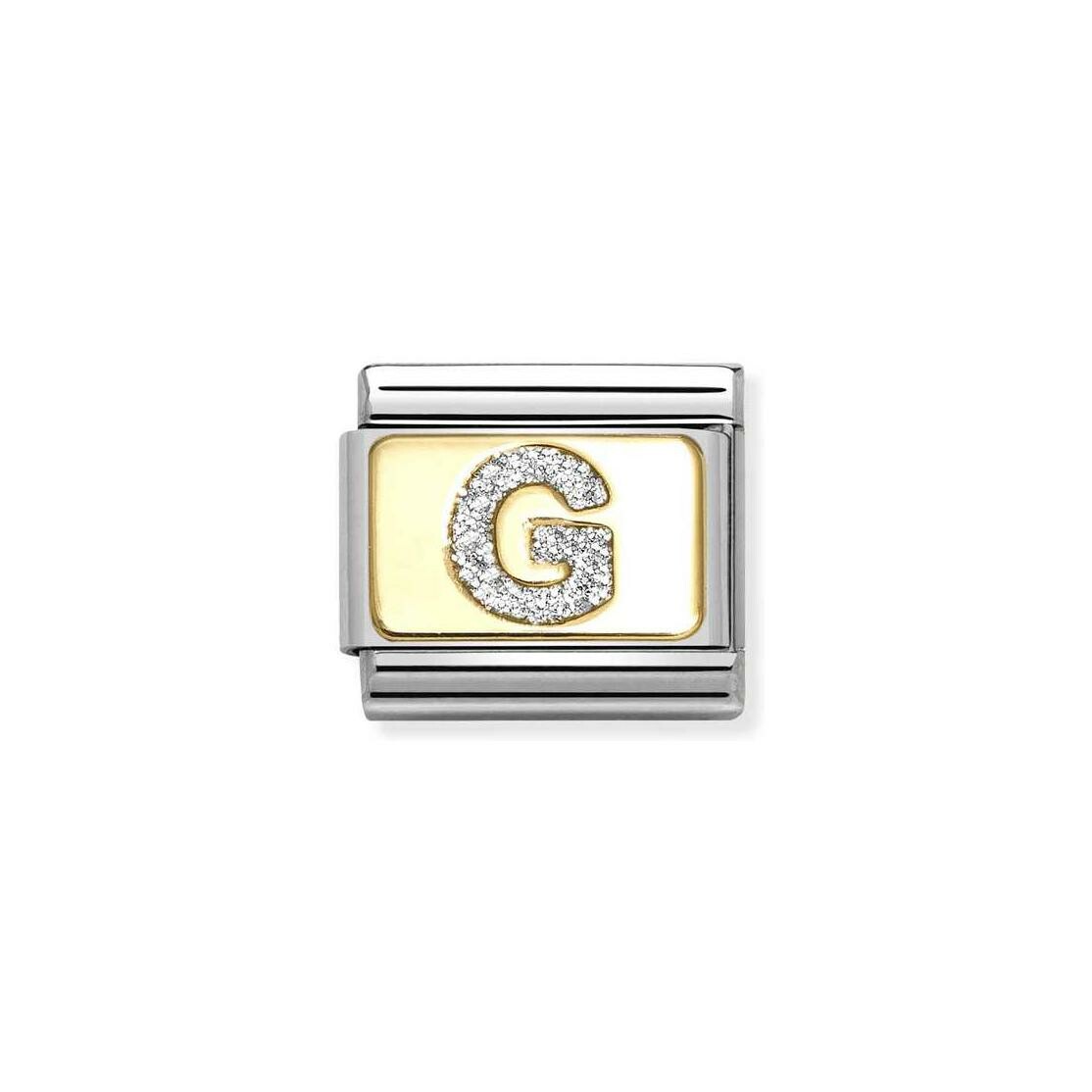 Charms Nomination Italy Composable Alphabet en acier, or jaune et émail, G
