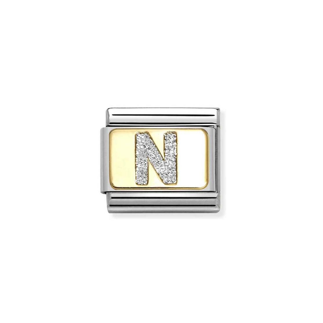 Charms Nomination Italy Composable Alphabet en acier, or jaune et émail, N