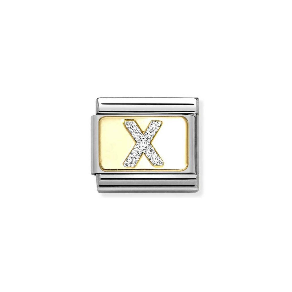 Charms Nomination Italy Composable Alphabet en acier, or jaune et émail, X