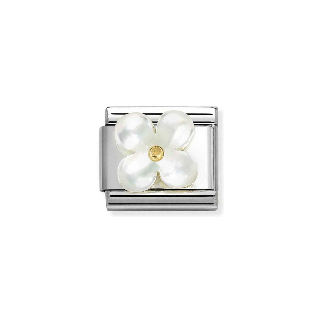 Charms Nomination Italy Composable Classic en acier, or jaune et nacre, Fleur nacre