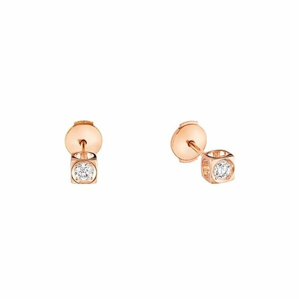 Boucles d'oreilles dinh van Le Cube Diamant moyen modèle en or rose et diamants vue 1