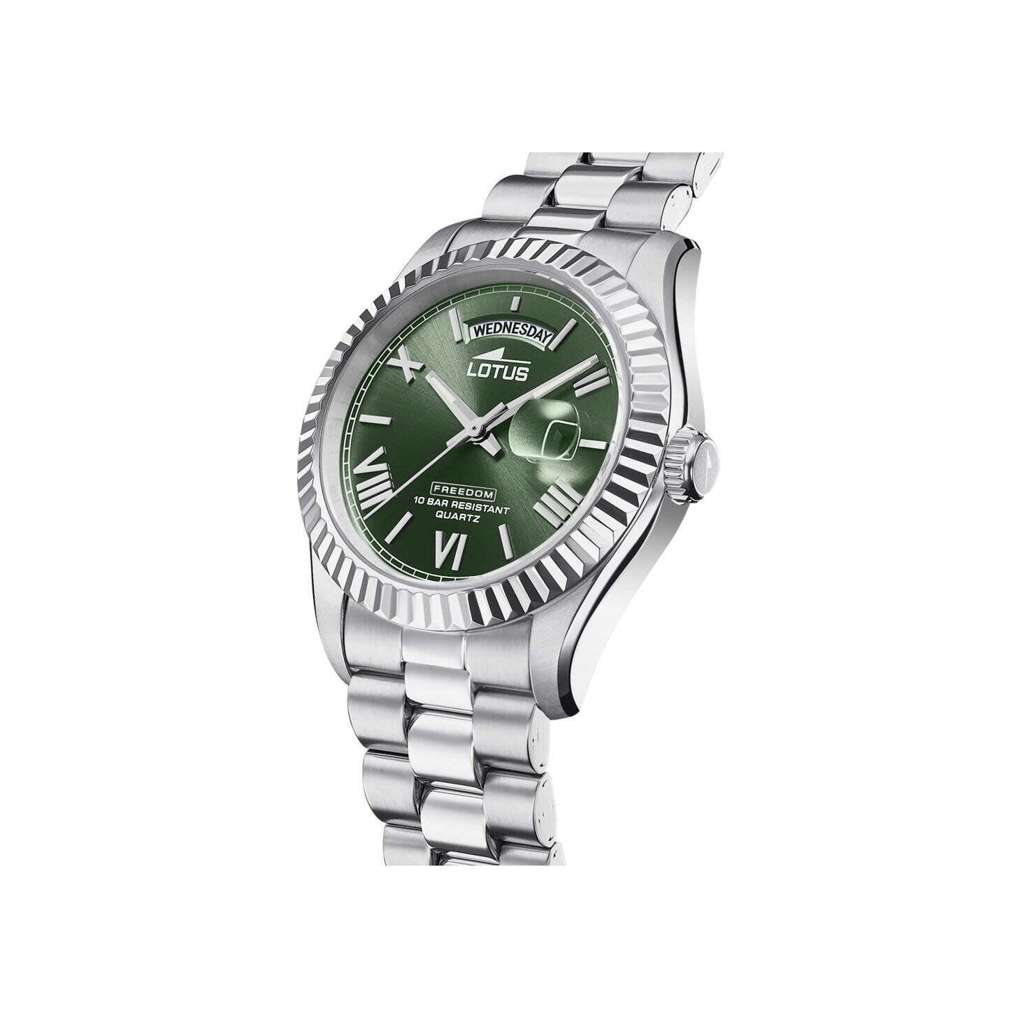 LOTUS Orologio Analogico Uomo 18854/3 - Cassa Acciaio 316L, Quadrante Verde, Cinturino Acciaio, Impermeabile 10 ATM