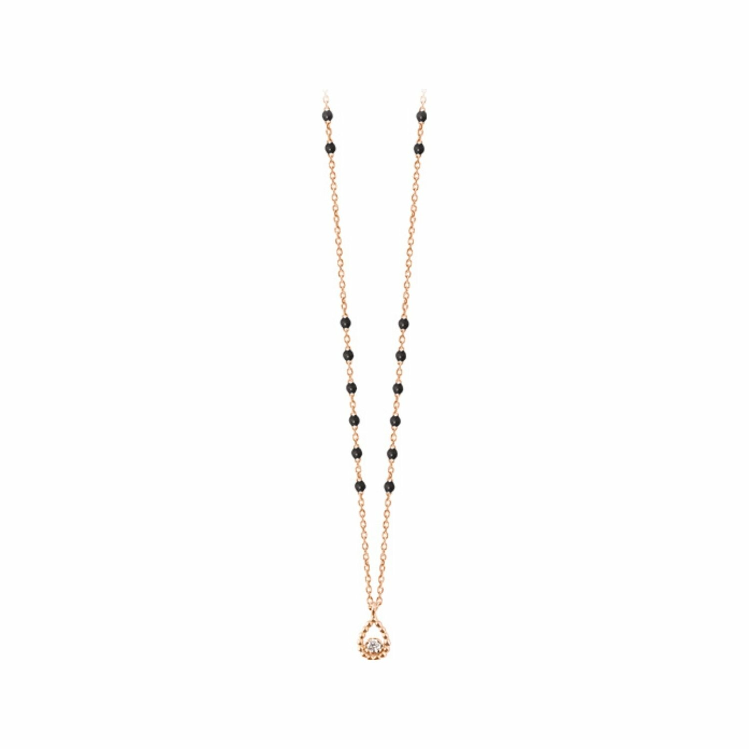 Collier Gigi Clozeau Lucky coeur en or rose, diamants et résine noir, taille 42cm 