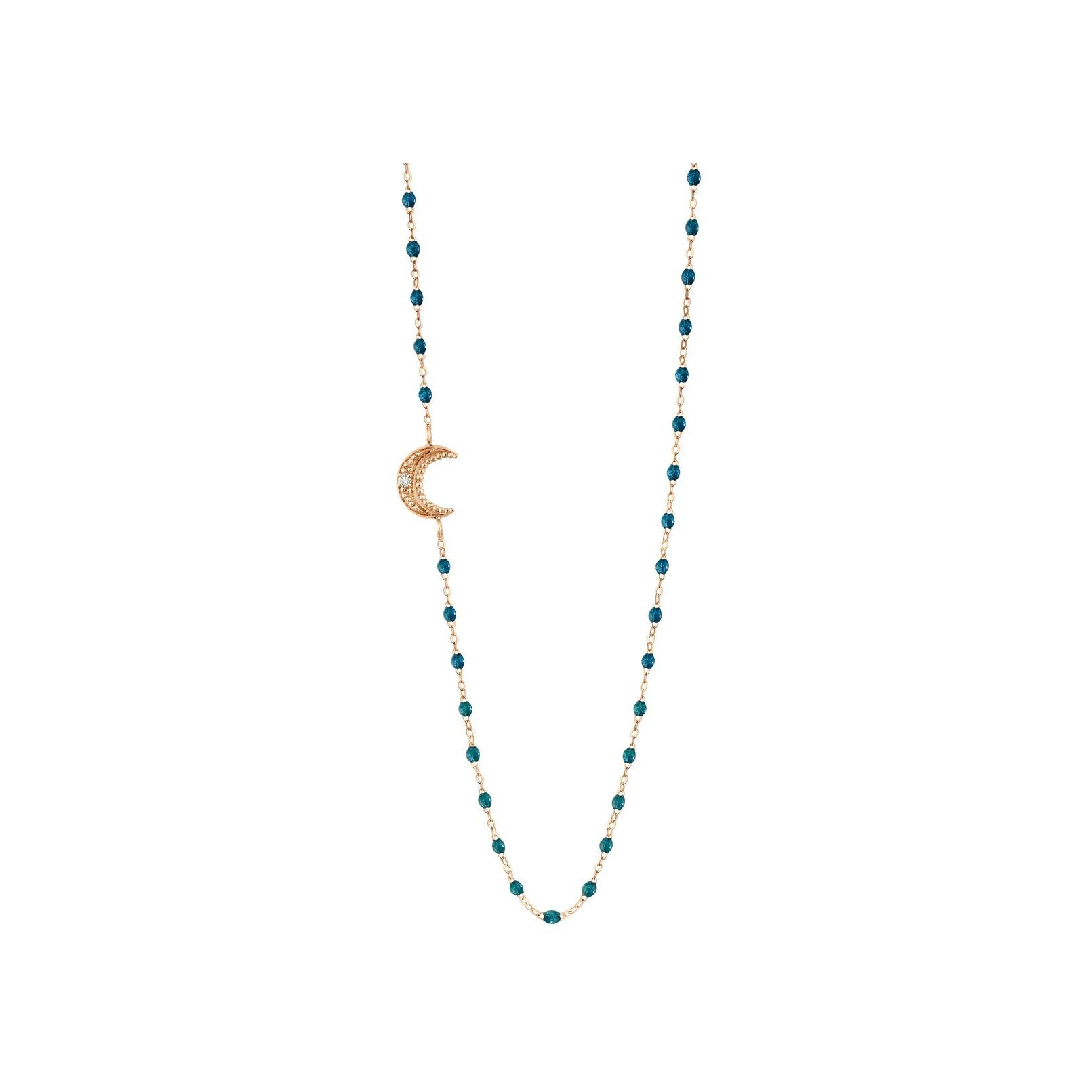 Collier Gigi Clozeau Lune en or rose, résine jungle et diamant, taille 42cm