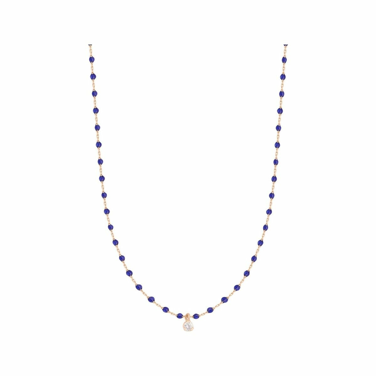 Collier Gigi Clozeau Mini en or rose, résine bleu prusse et diamant, 40cm 