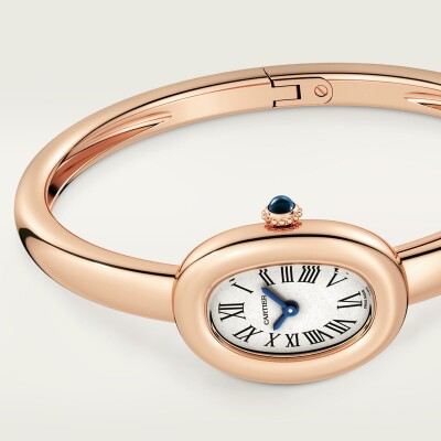Montre Baignoire de Cartier, mini modèle taille 15, mouvement à quartz, or rose, cabochon de saphir vue 5