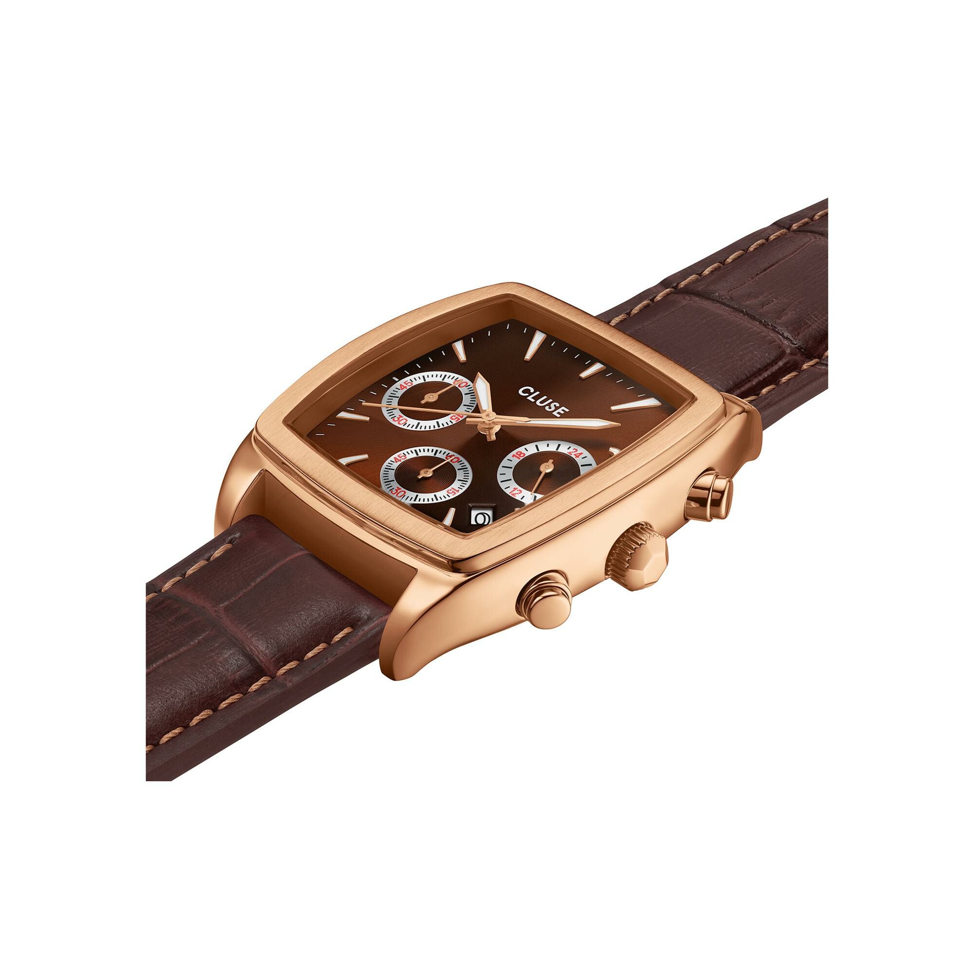 Montre Cluse Quartaut Chrono Watch leather, Brown, Rose gold Colour vue 2