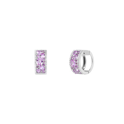 Boucles d'oreilles Mosaïque en or blanc, saphirs roses et diamants vue 1