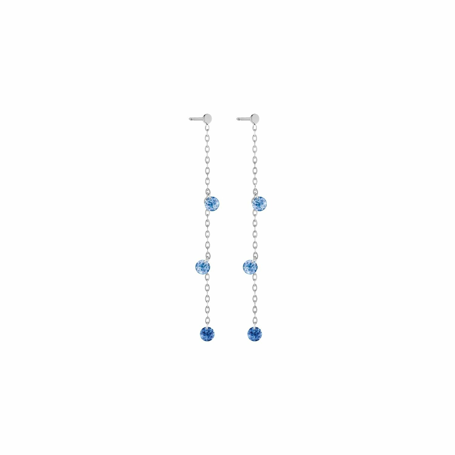 Boucles d'oreilles pendantes La Brune & La Blonde CONFETTI Bleu en or blanc et saphirs bleus de 0.80ct 