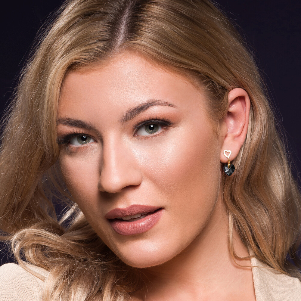 Boucles d'oreilles Spark Amore en argent plaqué or jaune et cristaux vue 2