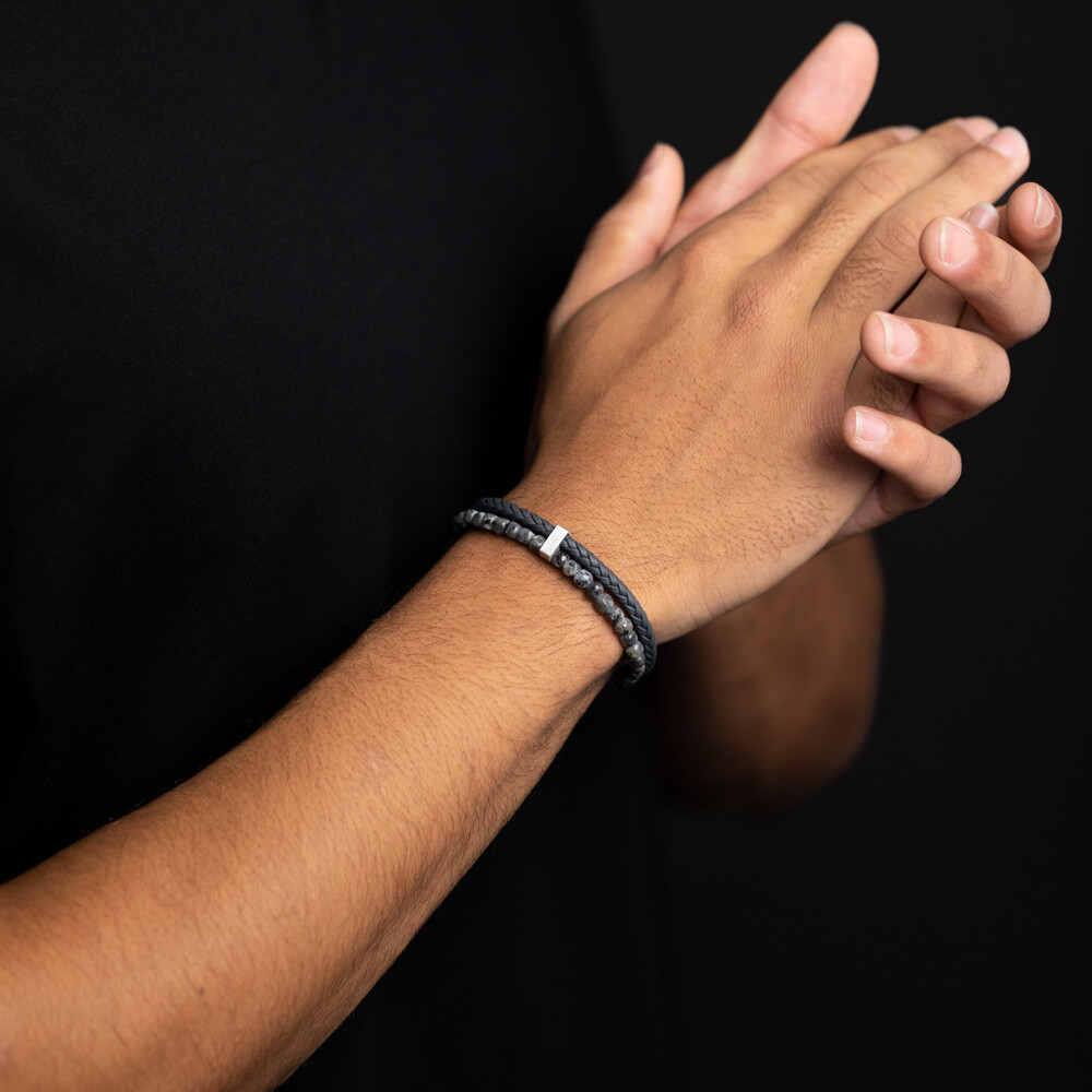 Bracelet Gemini Classics en acier et larvikite vue 2