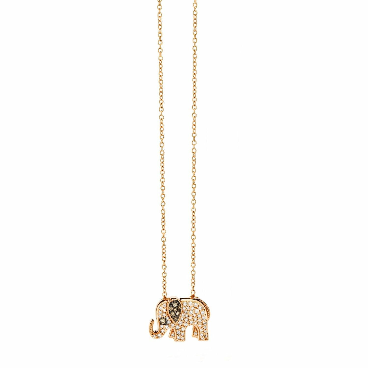 Collier Baby Éléphants en or rose, diamants bruns et diamants vue 1
