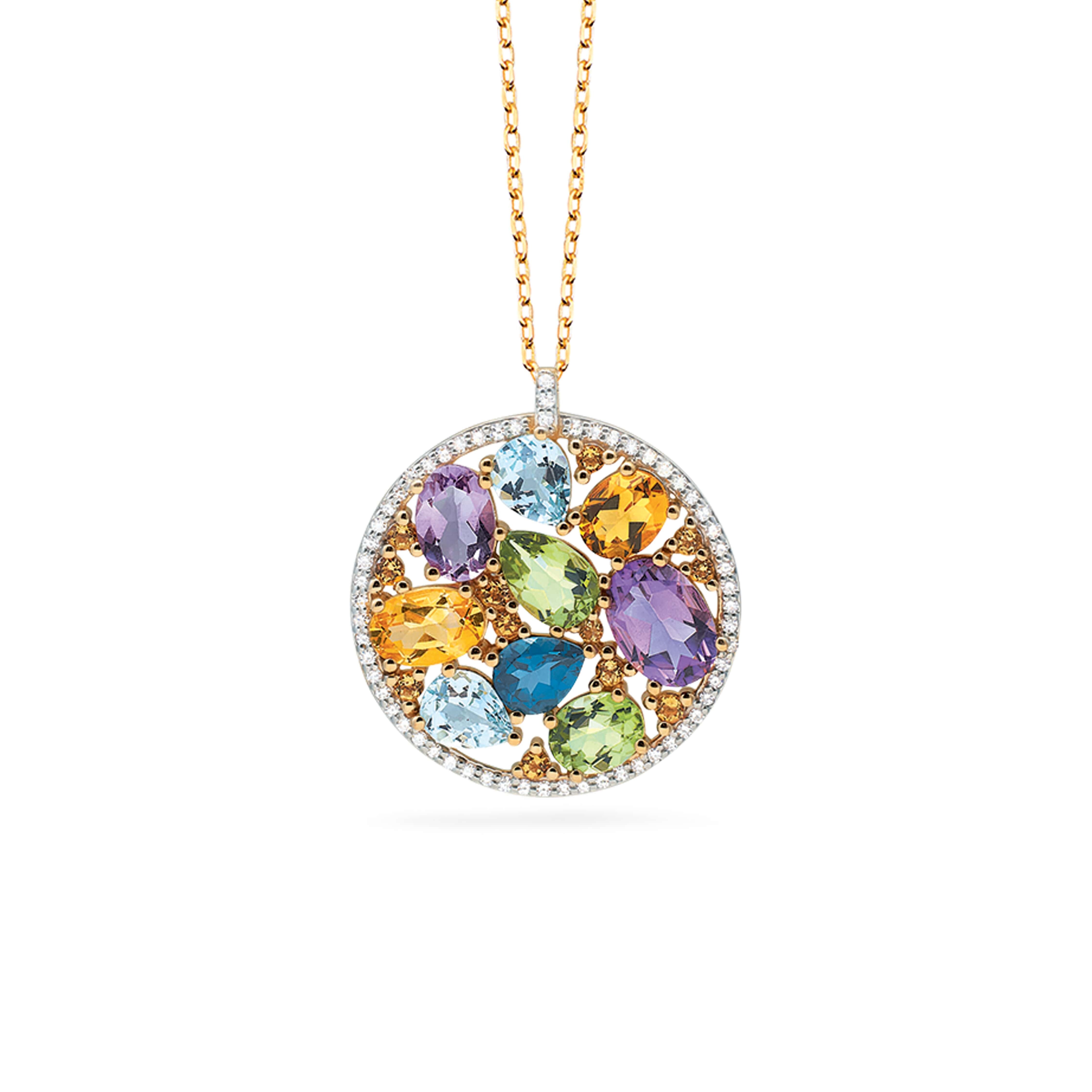 Collier or jaune, diamants et pierres multicolores vue 2