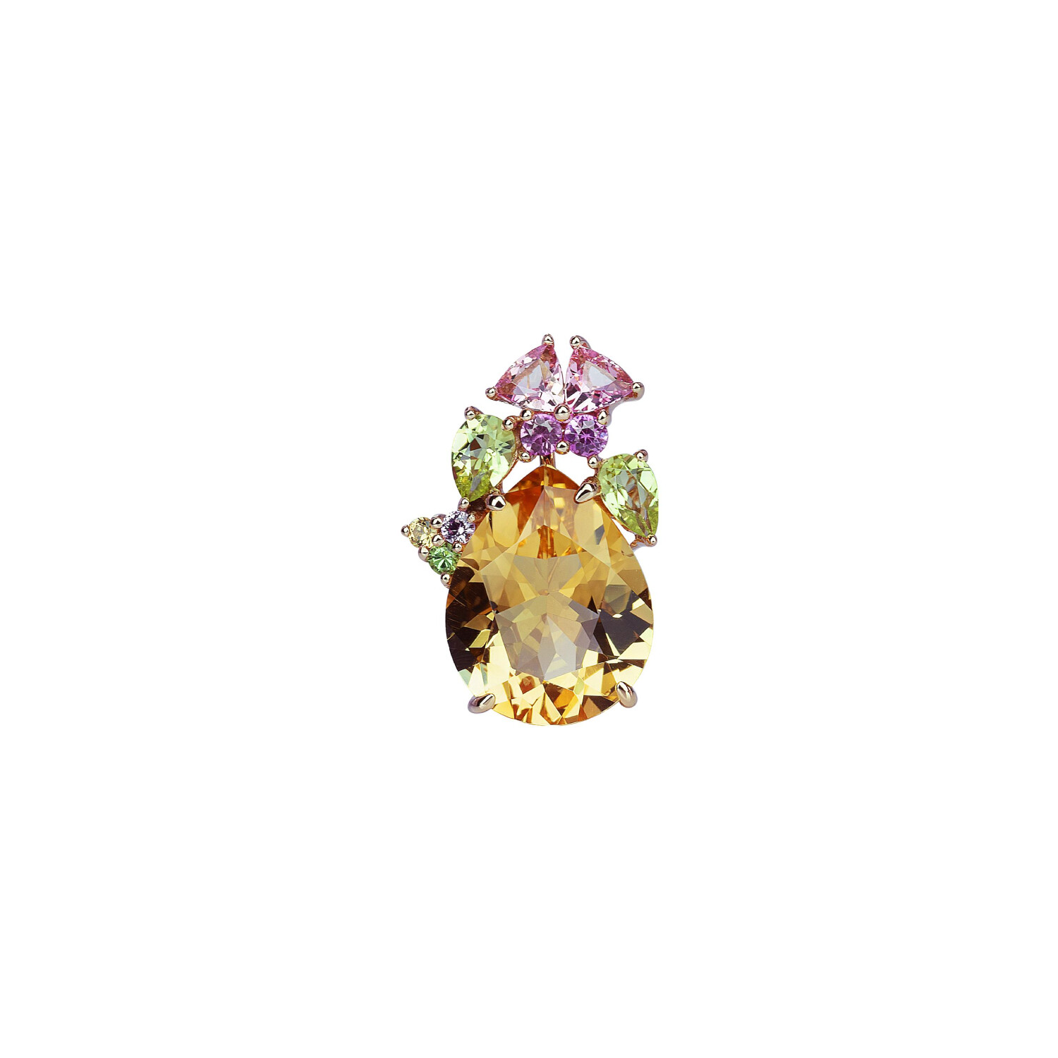 Pendentif Isabelle Langlois en or jaune, citrine, péridot et tourmaline, saphir rose et tsavorite